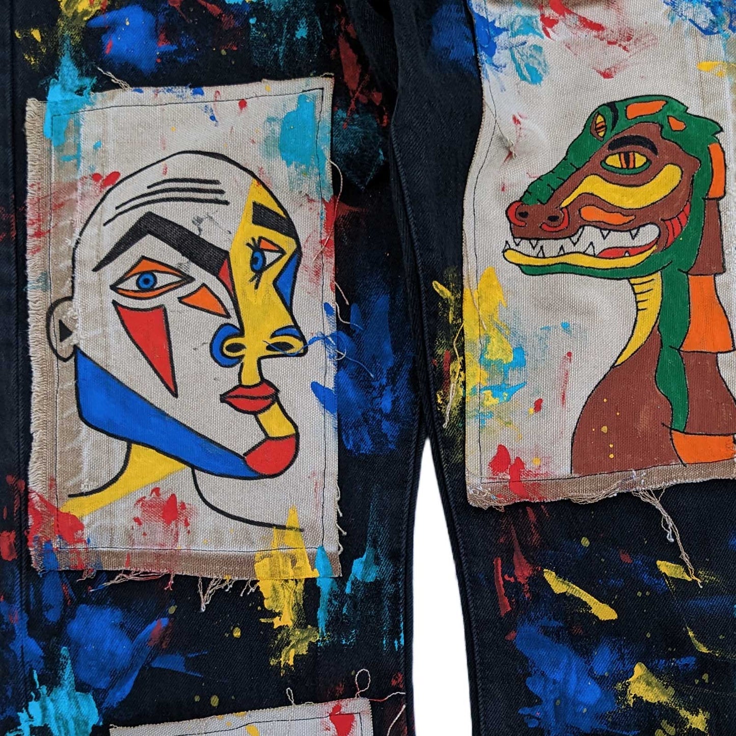 Abstracted Portraits Painted Jeans - Mykes Lab