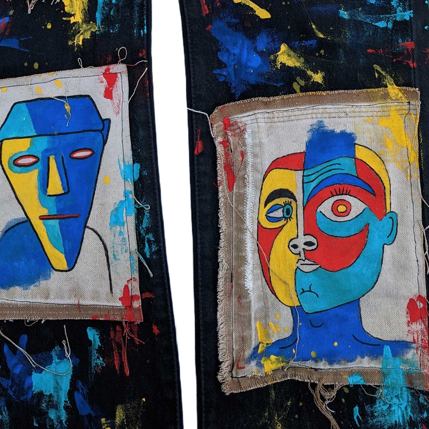 Abstracted Portraits Painted Jeans - Mykes Lab